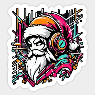 Santa Claus with headphones on his ears listening to music Sticker